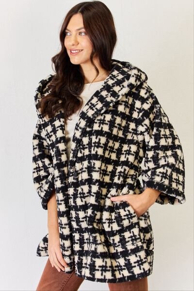 J.NNA Fuzzy Plaid Waist Tie Hooded Robe Cardigan - Emmie Gray Boutique